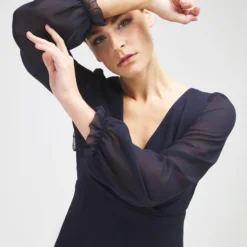 ESPRIT Robe Cache-cœur Voile Crêpe - Bleu Marine -Promos Sublisca Magasin 001016365 001 V4 T4