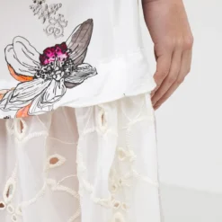 Robe Imprimée Légère Base En Voile Brodé - Ecru -Promos Sublisca Magasin 001016450 001 V2 T4