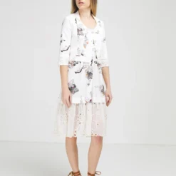 Robe Imprimée Légère Base En Voile Brodé - Ecru -Promos Sublisca Magasin 001016450 001 V3 T4