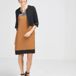 Robe Bicolore Détails Imprimés - Marron -Promos Sublisca Magasin 001016454 001 V3 T4