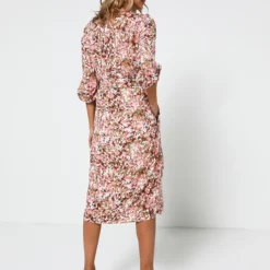 ESPRIT Robe Fluide Ceinturée Imprimée Fleurs - Rose -Promos Sublisca Magasin 001016539 001 V3 T4