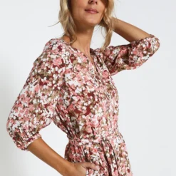 ESPRIT Robe Fluide Ceinturée Imprimée Fleurs - Rose -Promos Sublisca Magasin 001016539 001 V4 T4