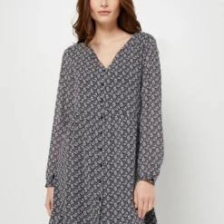 ONLY Robe Boutonnée En Voile Imprimé Floral - Bleu Marine