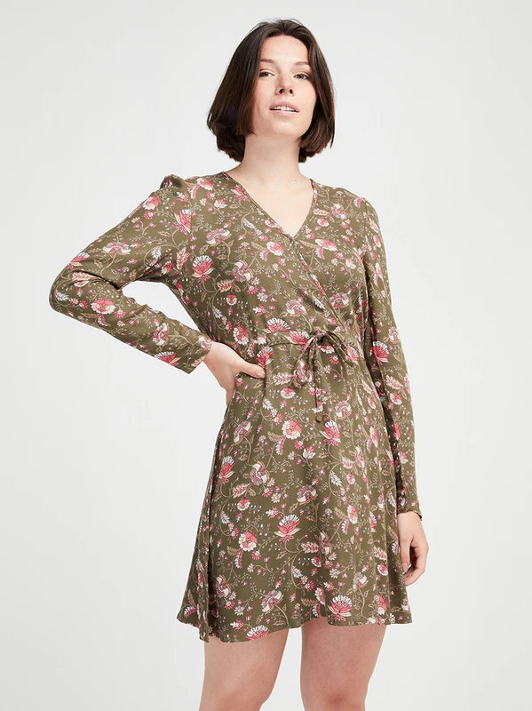 ONLY Robe Cache-cœur Imprimée Cachemire - Vert Kaki 1 ONLY Robe Cache-cœur Imprimée Cachemire - Vert Kaki