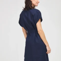 Robe 100% Lin Uni - Bleu Marine -Promos Sublisca Magasin 001018603 001 V2 T4