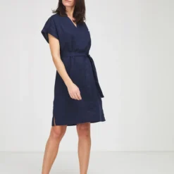 Robe 100% Lin Uni - Bleu Marine -Promos Sublisca Magasin 001018603 001 V3 T4