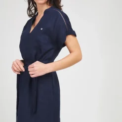 Robe 100% Lin Uni - Bleu Marine -Promos Sublisca Magasin 001018603 001 V4 T4