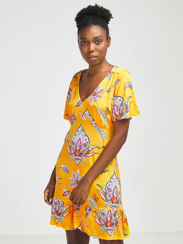 Desigual Robe En Jersey Fluide - Jaune 1 Desigual Robe En Jersey Fluide - Jaune