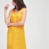Robe 100% Lin Uni - Jaune Moutarde
