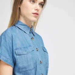 Robe Chemise En Lyocell Uni - Bleu Stone -Promos Sublisca Magasin 001019004 001 V2 T4