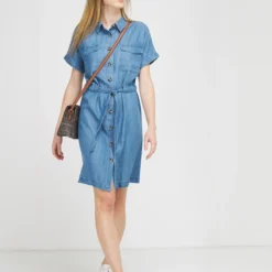 Robe Chemise En Lyocell Uni - Bleu Stone -Promos Sublisca Magasin 001019004 001 V3 T4