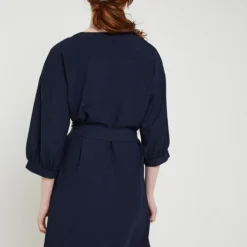 Vero Moda Robe Courte Manches 3/4, Polyester Recyclé - Bleu Marine -Promos Sublisca Magasin 001021178 001 V2 T4