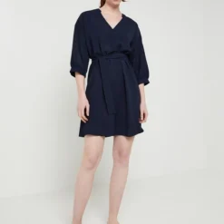 Vero Moda Robe Courte Manches 3/4, Polyester Recyclé - Bleu Marine -Promos Sublisca Magasin 001021178 001 V3 T4