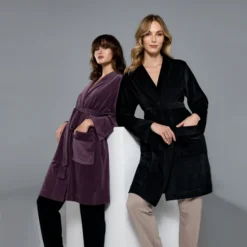 Robe De Chambre Velours Ceinture Amovible Paris - Noir -Promos Sublisca Magasin 001021197 002 V3 T4