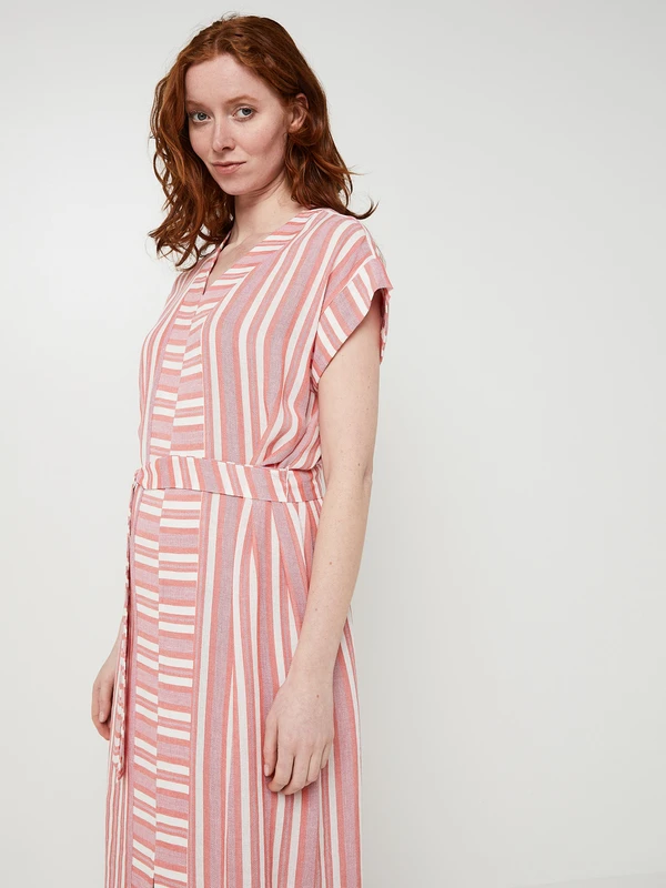 Robe Rayée Avec Lin - Orange 3 Robe Rayée Avec Lin - Orange – Image 3