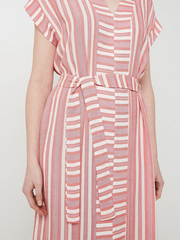 Robe Rayée Avec Lin - Orange 4 Robe Rayée Avec Lin - Orange – Image 4