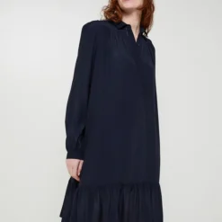 ESPRIT Robe Fluide Unie - Bleu Marine