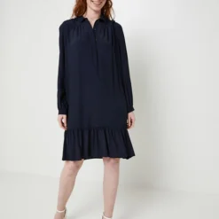 ESPRIT Robe Fluide Unie - Bleu Marine -Promos Sublisca Magasin 001021685 001 V3 T4