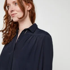 ESPRIT Robe Fluide Unie - Bleu Marine -Promos Sublisca Magasin 001021685 001 V4 T4