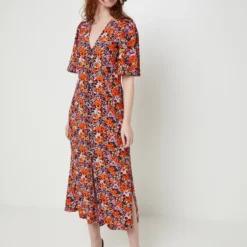 ESPRIT Robe Chemise Motif Petites Fleurs - Bleu Marine