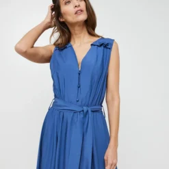 Molly Bracken Robe Longue Unie Volantée Sans Manches - Bleu -Promos Sublisca Magasin 001022102 001 V3 T4