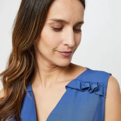 Molly Bracken Robe Longue Unie Volantée Sans Manches - Bleu -Promos Sublisca Magasin 001022102 001 V4 T4