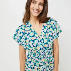 Robe Longue Imprimée Floral C'est Beau La Vie - Bleu Marine -Promos Sublisca Magasin 001022106 001 V4 T4