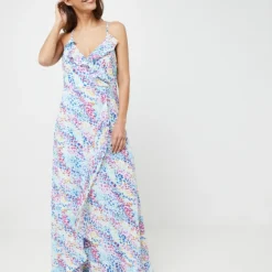 Molly Bracken Robe Longue Effet Portefeuille Imprimé Tacheté Multicolore - Blanc