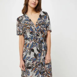 Robe Cache-coeur Imprimé Feuilles La Fee Maraboutee - Ecru