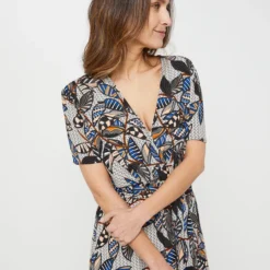 Robe Cache-coeur Imprimé Feuilles La Fee Maraboutee - Ecru -Promos Sublisca Magasin 001023066 001 V4 T4