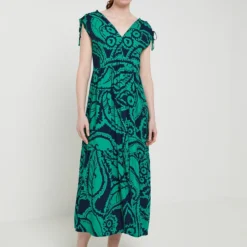 Robe Fluide Imprimé Graphique Monochrome - Vert