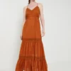 Robe Unie Bretelles Spaghetti - Orange