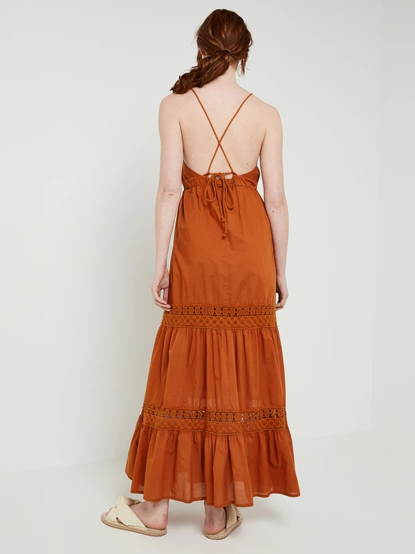 Robe Unie Bretelles Spaghetti - Orange 2 Robe Unie Bretelles Spaghetti - Orange – Image 2