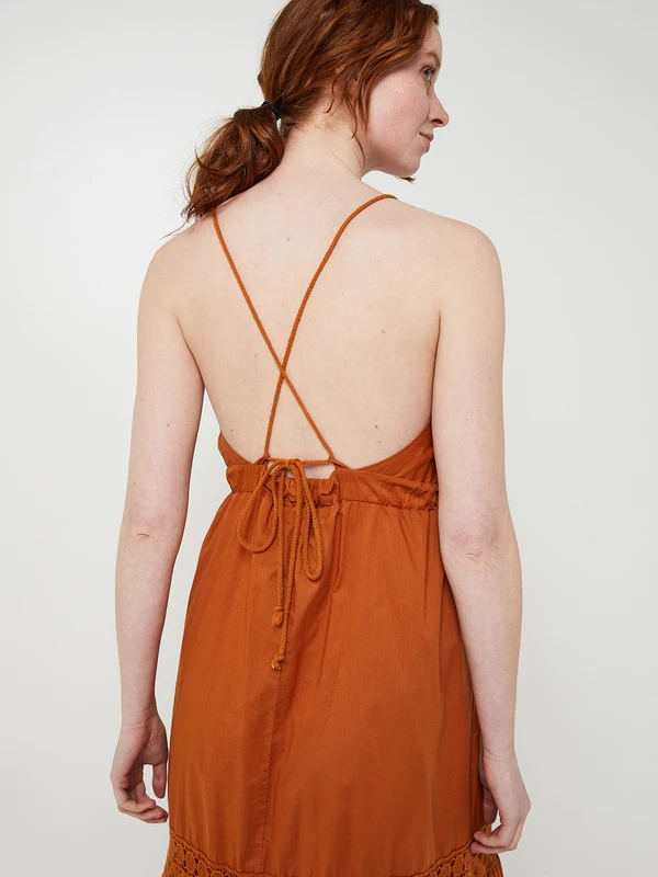 Robe Unie Bretelles Spaghetti - Orange 3 Robe Unie Bretelles Spaghetti - Orange – Image 3