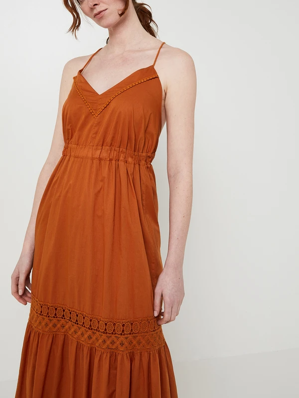 Robe Unie Bretelles Spaghetti - Orange 4 Robe Unie Bretelles Spaghetti - Orange – Image 4