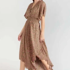 LE TEMPS DES CERISES Robe Longue Droite Yaka - KHAKI FLOWERS -Promos Sublisca Magasin 001023255 001 V2 T4