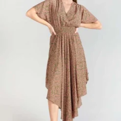 LE TEMPS DES CERISES Robe Longue Droite Yaka - KHAKI FLOWERS -Promos Sublisca Magasin 001023255 001 V3 T4