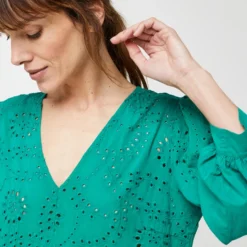 Robe Unie Avec Broderie Anglaise - Vert -Promos Sublisca Magasin 001024380 001 V4 T4