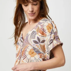 Robe Midi Imprimée Graphique - Beige -Promos Sublisca Magasin 001024397 001 V4 T4