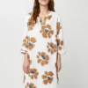 Robe En Lin Imprimé Fleurs - Ecru