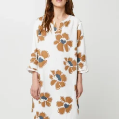 Robe En Lin Imprimé Fleurs - Ecru