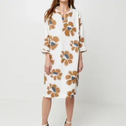 Robe En Lin Imprimé Fleurs - Ecru -Promos Sublisca Magasin 001024398 001 V3 T4