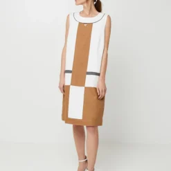 Robe Droite En Lin Empiècements Contrastés - Ecru -Promos Sublisca Magasin 001024417 001 V3 T4