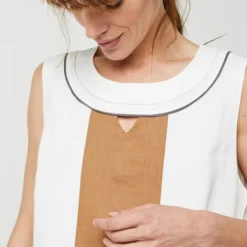 Robe Droite En Lin Empiècements Contrastés - Ecru -Promos Sublisca Magasin 001024417 001 V4 T4
