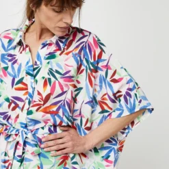 Molly Bracken Robe Caftan Chemise Imprimée Feuilles - Blanc -Promos Sublisca Magasin 001024423 001 V4 T4
