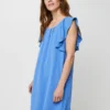 Molly Bracken Robe Droite Unie Manches Papillon - Bleu