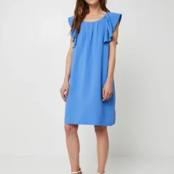 Molly Bracken Robe Droite Unie Manches Papillon - Bleu -Promos Sublisca Magasin 001024425 001 V3 T4