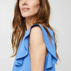 Molly Bracken Robe Droite Unie Manches Papillon - Bleu -Promos Sublisca Magasin 001024425 001 V4 T4