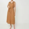 Robe En Lin Unie - Camel