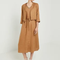 Robe En Lin Unie - Camel -Promos Sublisca Magasin 001024698 001 V3 T4